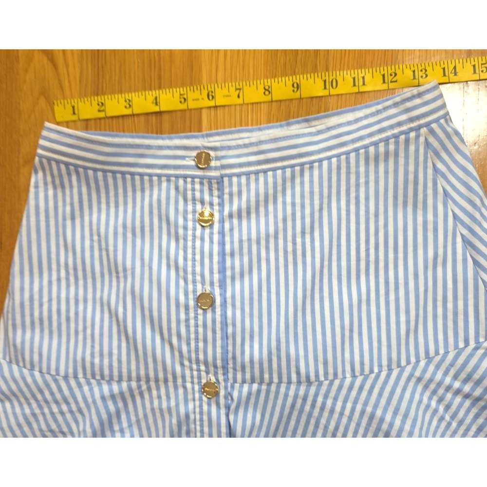Sandro 38 Blue White Stripe Maxi Skirt Button Front Ruffle Coastal Preppy Resort - Picture 7 of 11